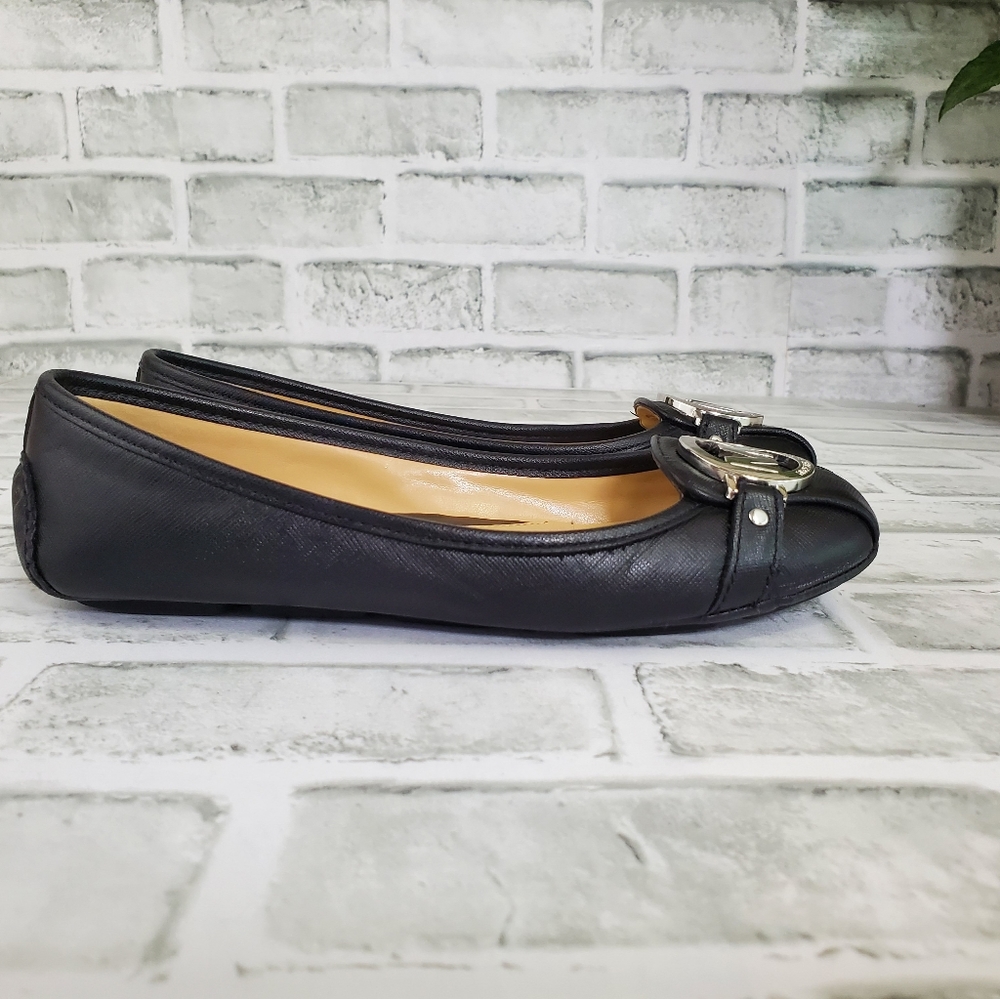 Michael Kors Signature Logo Black Leather Flats Size 6 - Picture 3 of 11